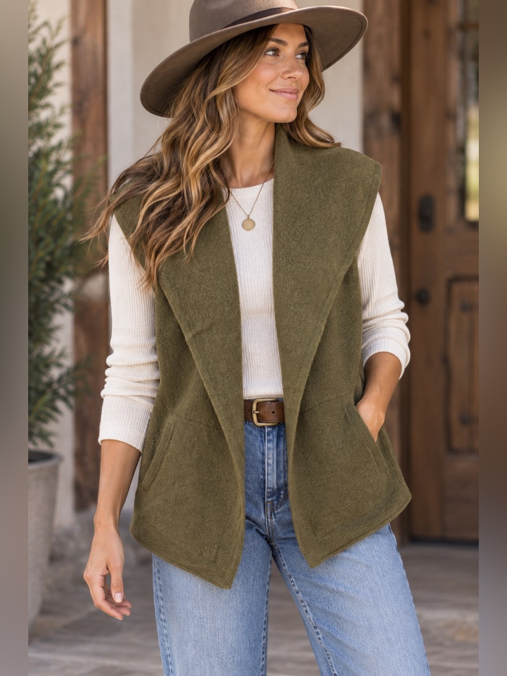 Toad&Co Heartfelt Merino Wool Olive Green Hooded Vest XS Earthy Lagenlook